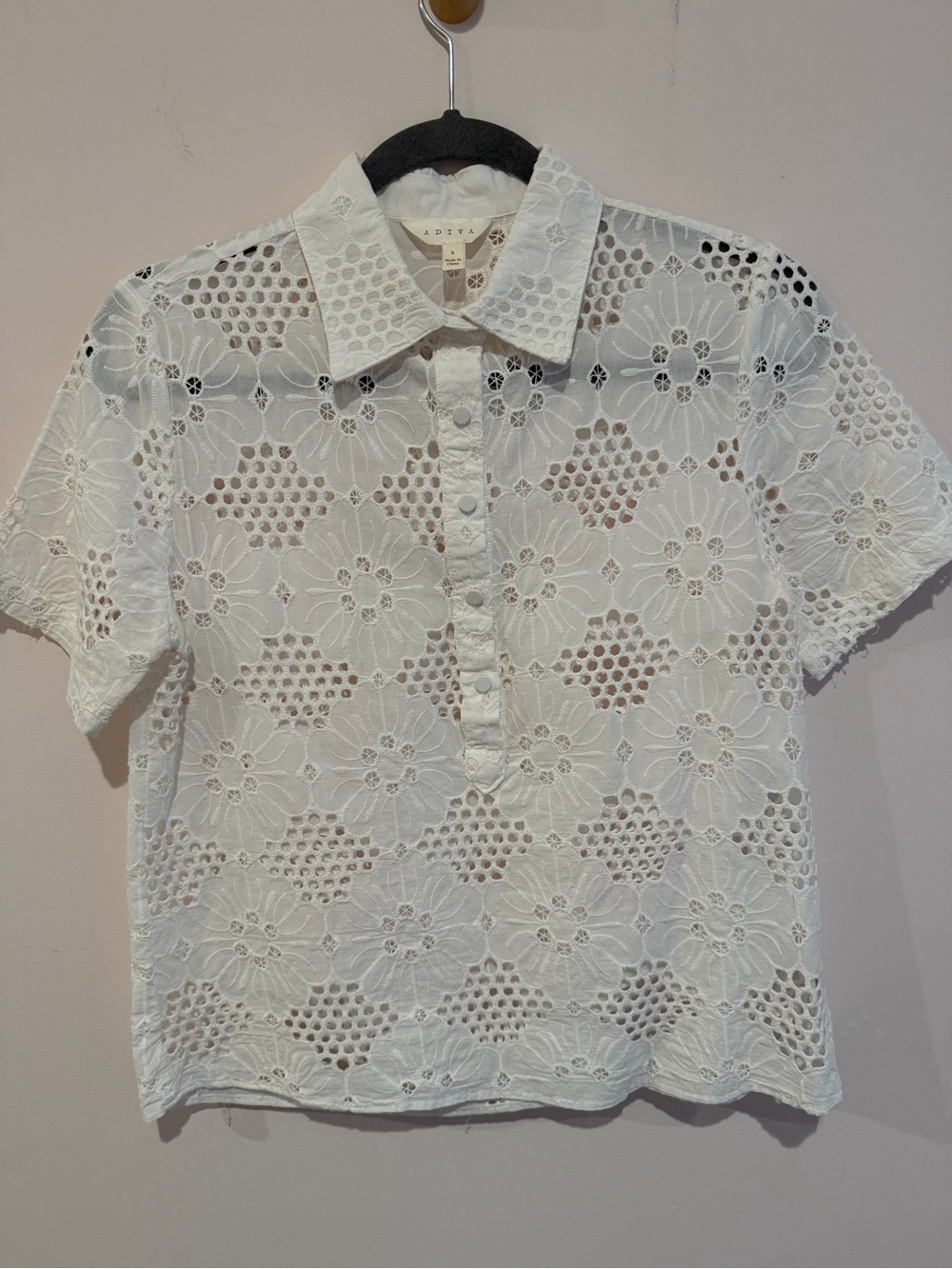 Adiva White Floral Eyelet Button-Down Top